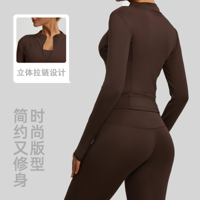 欧美瑜伽服修身裸感运动外套女透气跑步健身上衣_63