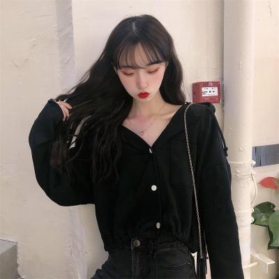 暖青汇大码胖妹妹显瘦上衣抽绳长袖连帽短款卫衣女宽松韩版春季休闲外套卫衣