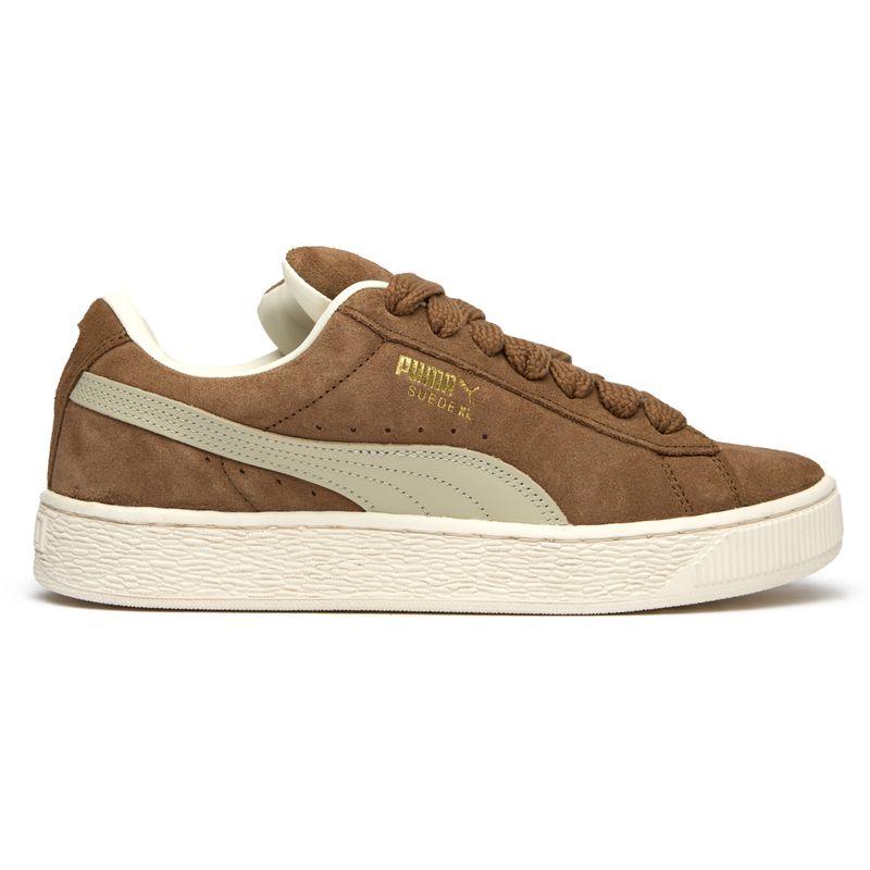 彪马(Puma)男士休闲板鞋咖啡色真皮厚底系带撞色拼接运动鞋