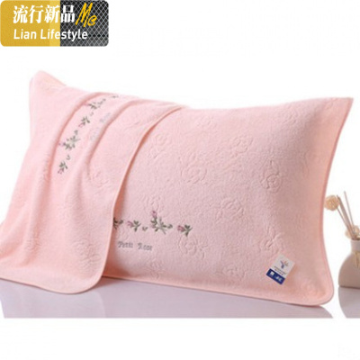 棉枕巾加大加厚素色优雅刺绣枕巾一对装三维工匠