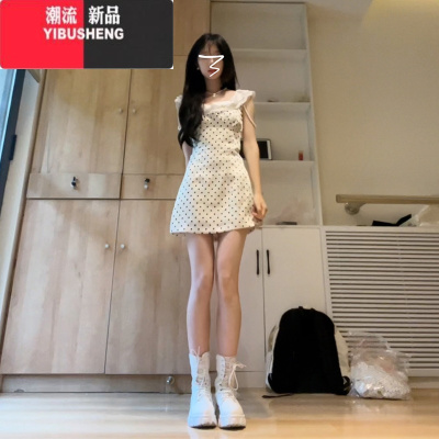 YIBUSHENG法式白色波点连衣裙子女装季2024新款小个子甜辣妹修身收腰短裙