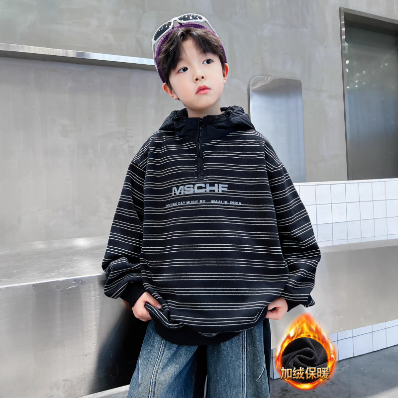 男童卫衣连帽新款大儿童装加绒冬装上衣痞帅气时髦男孩冬季潮