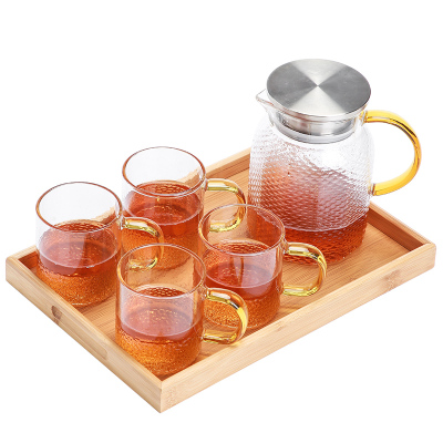 苏氏陶瓷（SUSHICERAMICS）玻璃茶具套装高硼硅锤纹泡茶壶茶杯带茶托盘组合
