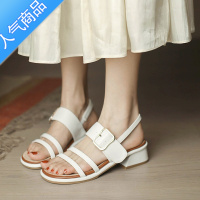 SUNTEK粗跟凉鞋女夏中跟2023年新款休闲大学生百搭一字扣带罗马高跟鞋子