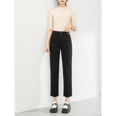 经典烟管九分小黑裤女秋季新款弹力柔软直筒牛仔裤