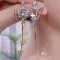 不对称星球月亮流苏耳环方圆脸显瘦气质长款耳钉轻奢名媛耳饰银针送女朋友老婆情人节七夕生日礼物