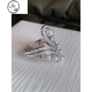 JiMi原创小众设计皇冠水滴珍珠S925银银女王戒指结婚钻戒欧美奢华仙气 珍珠皇冠戒指开口可调节