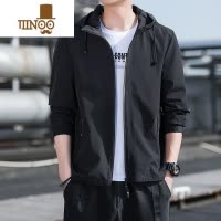 YANXU连帽男士夹克外套薄款青年上衣潮流休闲黑色茄克2023加绒