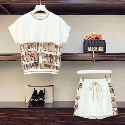 仙依琦2021大码女装胖妹妹遮肉显瘦洋气减龄时尚夏季短裤两件休闲套装女852