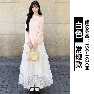 不规则白色半身裙女2026新款春季a字蕾丝伞裙高腰垂感蓬蓬蛋糕裙
