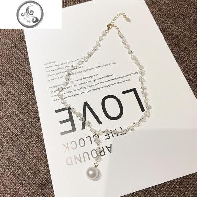 水晶串珠项链短款锁骨链气质珍珠珍珠choker仙气吊坠女颈链装饰品 JiMi