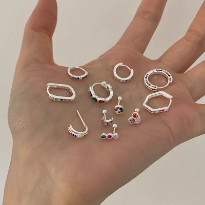 S925纯银彩钻爱心几何耳扣耳钉女复古潮流耳环韩系配饰闺蜜款送女朋友老婆情人节七夕生日礼物