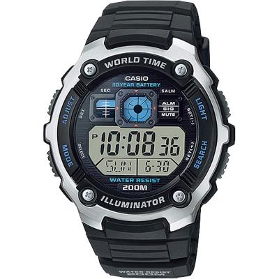 卡西欧(CASIO)多功能防水电子石英表男款商务休闲运动手表黑蓝撞色