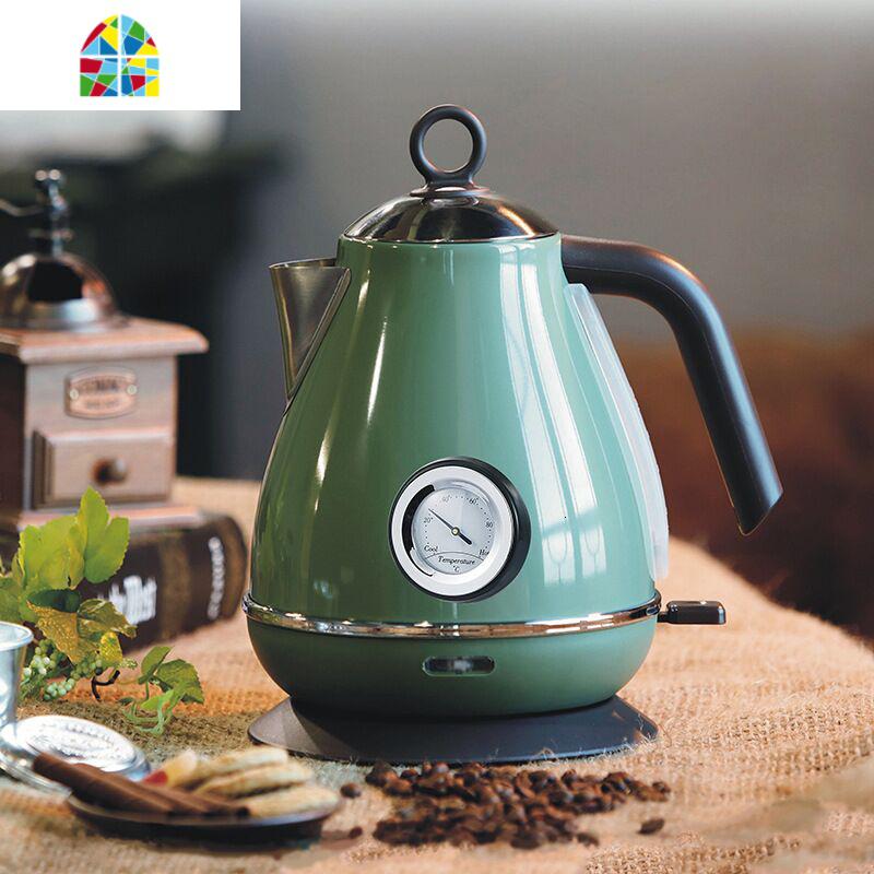 北欧复古电热水壶自动断电家用小容量烧水壶高颜值插电开水壶 FENGHOU 象牙白带温度表