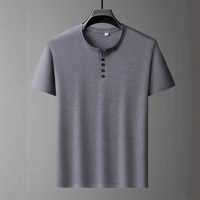 2025新款大码男圆领短袖T恤筒领夏季加肥加大男休闲纯色棉质t袖