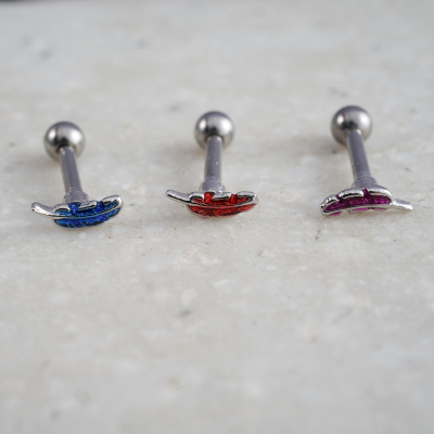 韩国直送迷你精致小耳钉彩色滴釉羽毛耳骨钉耳蜗钉钛钢杆螺丝拧堵送女朋友老婆情人节七夕生日礼物