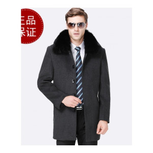 免费试穿 送毛领]冬季中老年男士羊绒毛呢大衣中长款獭兔毛领加绒内胆羊毛呢子大衣尼克服老年送父亲爸爸装外套