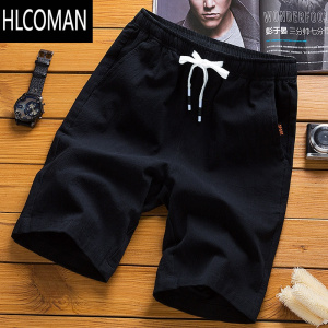 HLCOMAN2021夏季短裤男士棉麻五分裤宽松松紧运动沙滩裤中国风5分中裤男