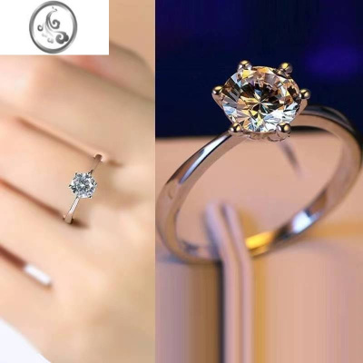 JiMi1克拉仿真莫桑钻s925银戒指男士女情侣一对戒订结婚求婚银色指环