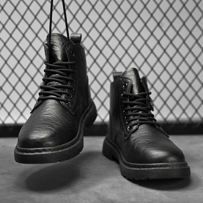 马丁靴男新款秋季英伦复古侧拉链工装靴休闲男士皮鞋增高鞋