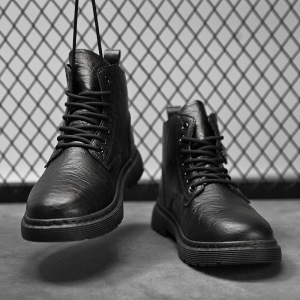 马丁靴男新款秋季英伦复古侧拉链工装靴休闲男士皮鞋增高鞋