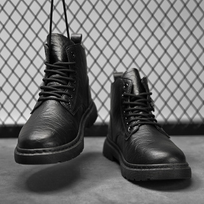 马丁靴男新款秋季英伦复古侧拉链工装靴休闲男士皮鞋增高鞋