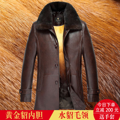 可拆卸内胆高端皮草春装外套海宁真皮派克服男装季中老年皮草男毛领中长款金獭兔毛内胆大毛领中年爸爸装尼克服大衣