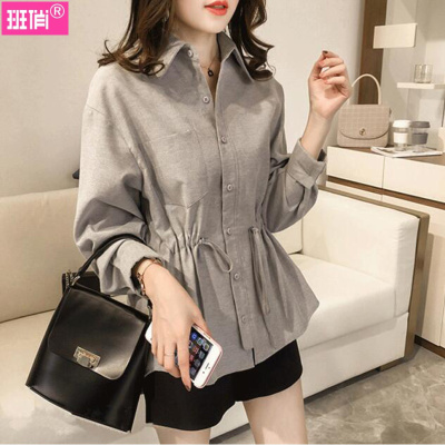 班俏BANQIAO大码衬衣女2020新款春秋设计感女小众上衣轻熟收腰女士衬衫复古港味