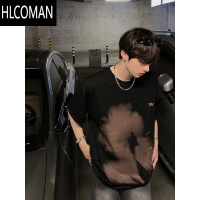 HLCOMAN美式复古街头个性小黑人印花短袖T恤男夏季潮牌宽松ins情侣装半袖