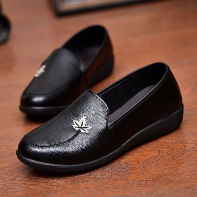 简翔妈妈鞋软底舒适单鞋中老年人女鞋奶奶防滑平底中年老人皮鞋