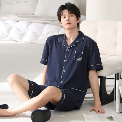 男士纯棉睡衣夏季薄款凉感短袖短裤两件套大码开衫男生家居服套装