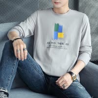 秋冬季长袖T恤男士韩版潮牌印花纯棉套头打底衫学生衣服