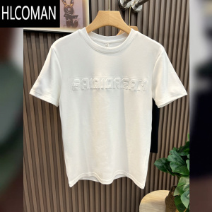 HLCOMAN夏季立体字母T恤男2025新款圆领修身简约半袖打底衫百搭宽松短袖t