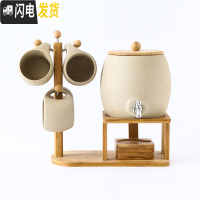 三维工匠北欧冷水壶陶瓷可高温客厅家用大容量凉水壶水杯子茶具套装带龙头 一壶四杯一架子(陶土)