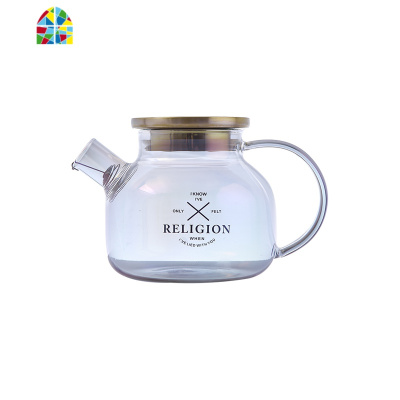 家用冷水壶玻璃可高温防爆大容量水果茶壶电陶炉壶泡茶水具套装1L FENGHOU 铁艺托盘(湖蓝玻璃底板)凉水壶