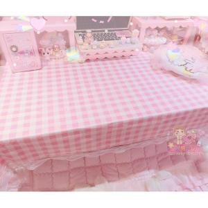 美帮汇少女心原宿风格子桌布 蕾丝边大号粉嫩公主房桌布 花边布