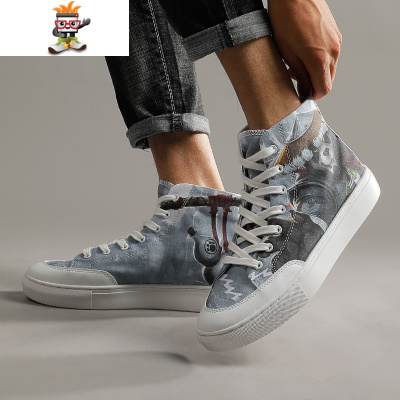西漠国潮大熊猫涂鸦高帮鞋韩版潮流英伦棉帆布鞋休闲情侣男女鞋闪潮