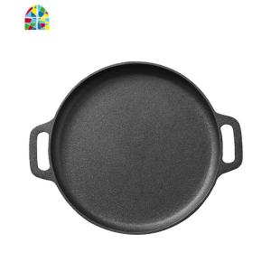 封后铸铁平底锅加厚无涂层锅双耳铁锅家用烙饼煎锅燃气电磁炉 FENGHO 35cm带玻璃盖[单锅无赠品]收藏宝贝送礼品