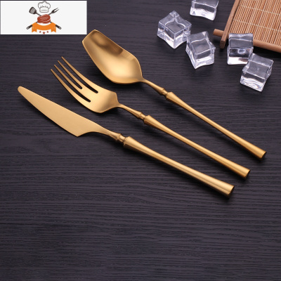西式小蛮腰复古钛金304不锈钢家用西餐餐具 牛排刀叉勺子四件套装 敬平 刀叉勺3件套|钛金