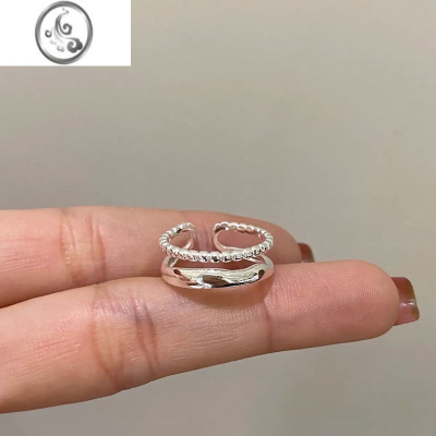 JiMi小众双层链条戒指925银银韩国简约气质时尚潮流开口设计食指指环