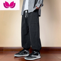 七斓工装裤子男士夏季美式宽松运动卫裤款潮牌束脚裤男生休闲长裤