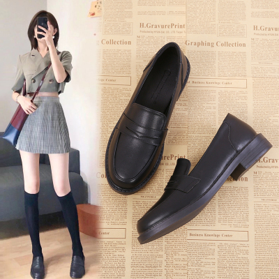 七色王国英伦小皮鞋女软皮2020新款平底豆豆鞋加绒软底百搭黑色工作鞋单鞋休闲鞋