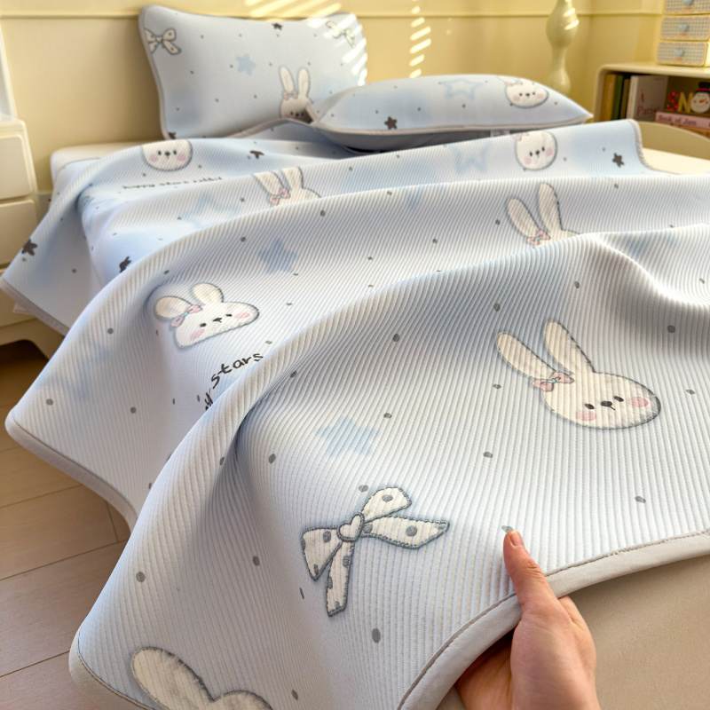 卡通冰豆豆凉席三件套夏天儿童冰丝席宿舍单人空调席可机洗软席子_430