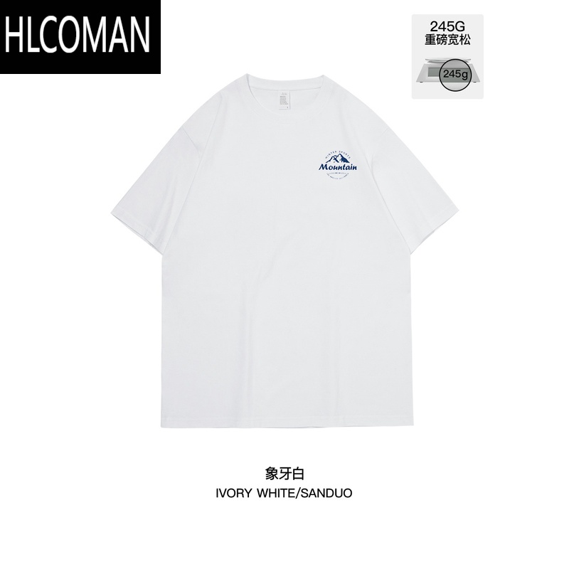 HLCOMAN245g男士长袖男生短袖t恤白色潮牌宽松内搭2024新款上衣