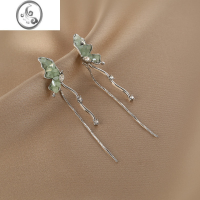 JiMi蝴蝶长款流苏耳环女春夏小清新森系s925银针耳饰高级感耳坠潮