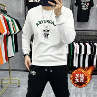 秋冬时尚长袖体恤打底衫印花烫钻卫衣男士圆领加绒套头上衣潮ins