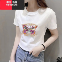 YIBUSHENG正肩修身型体恤显瘦圆领T恤小众法式短袖2024季新款女上衣