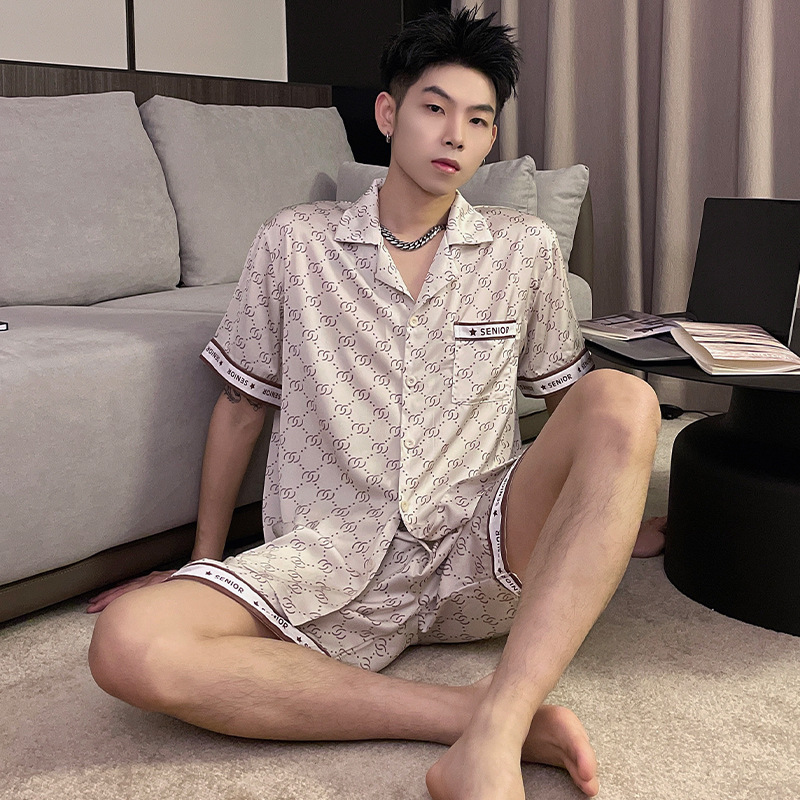 男士冰丝睡衣夏季短袖短裤套装2026新款高级感仿真丝绸可外穿家居
