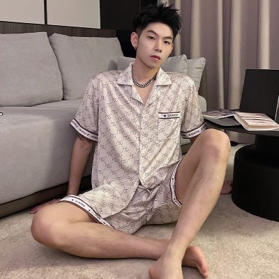 男士冰丝睡衣夏季短袖短裤套装2026新款高级感仿真丝绸可外穿家居_1