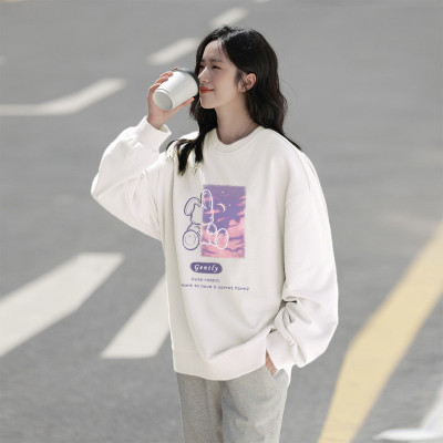 [3件8.5折76.4元,叠加优惠券]唐狮秋冬新款女圆领前胸图案卫衣百搭减龄可爱小个子潮流